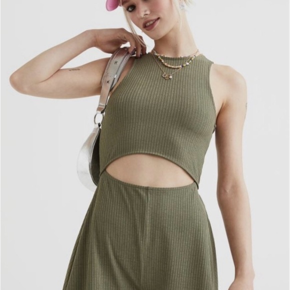 Olive Green Ribbed Cutout Romper - Picture 1 of 4